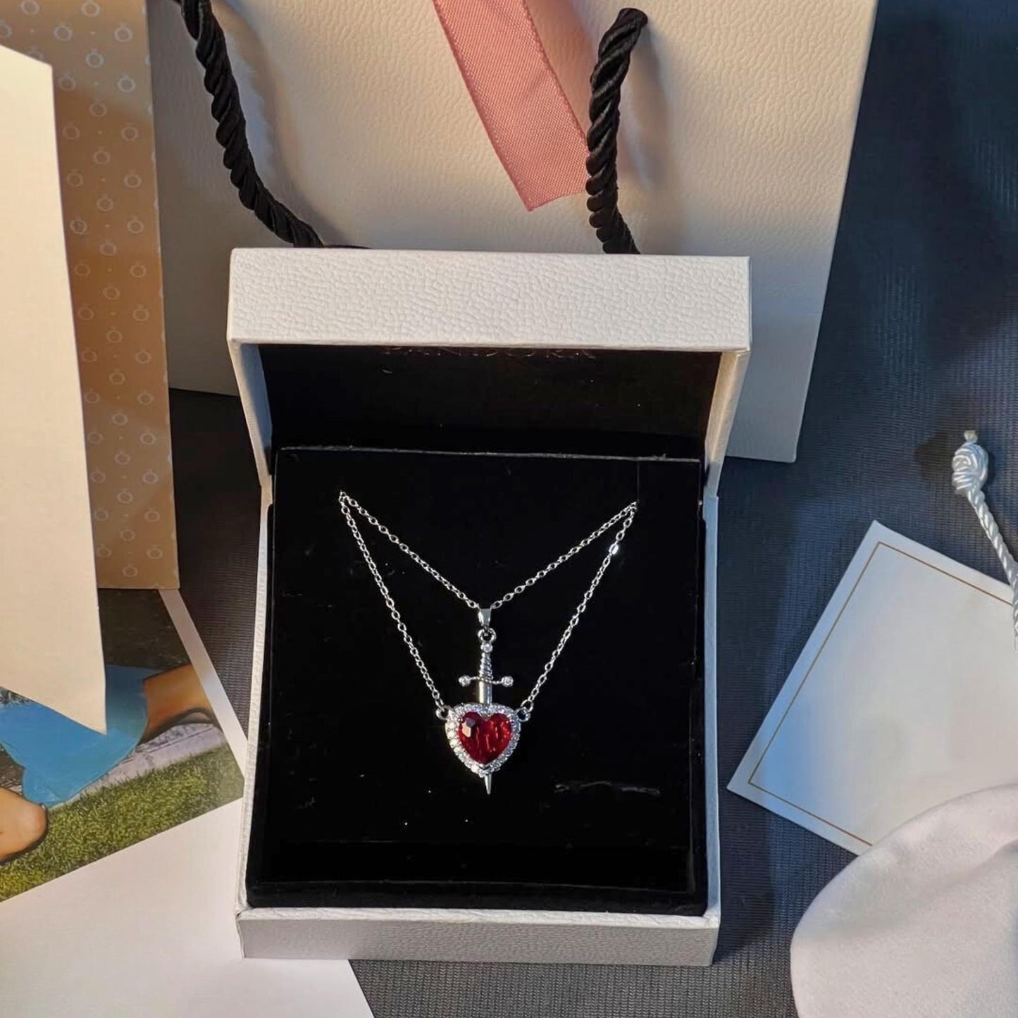 Beautifull Heart Sward Couple Necklace