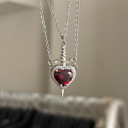 Beautifull Heart Sward Couple Necklace