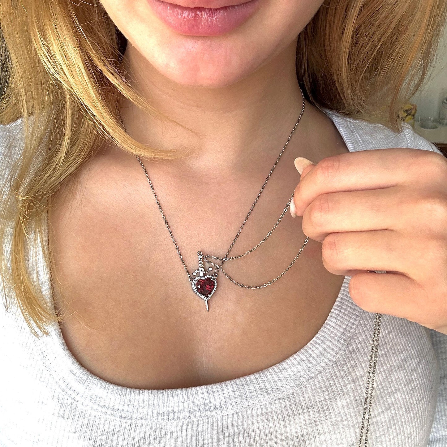 Beautifull Heart Sward Couple Necklace