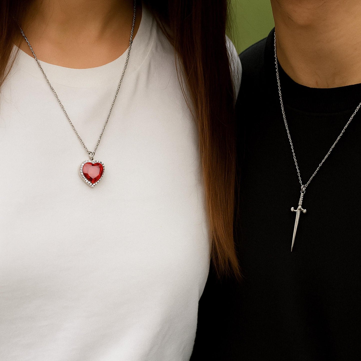 Beautifull Heart Sward Couple Necklace