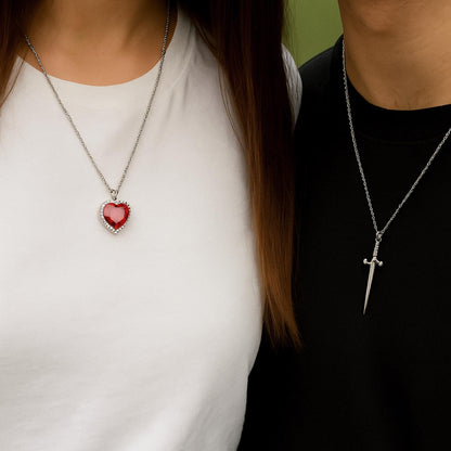 Beautifull Heart Sward Couple Necklace
